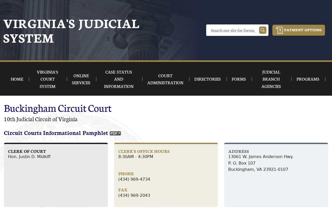 Buckingham County criminal court cases Circuit Court clerk information