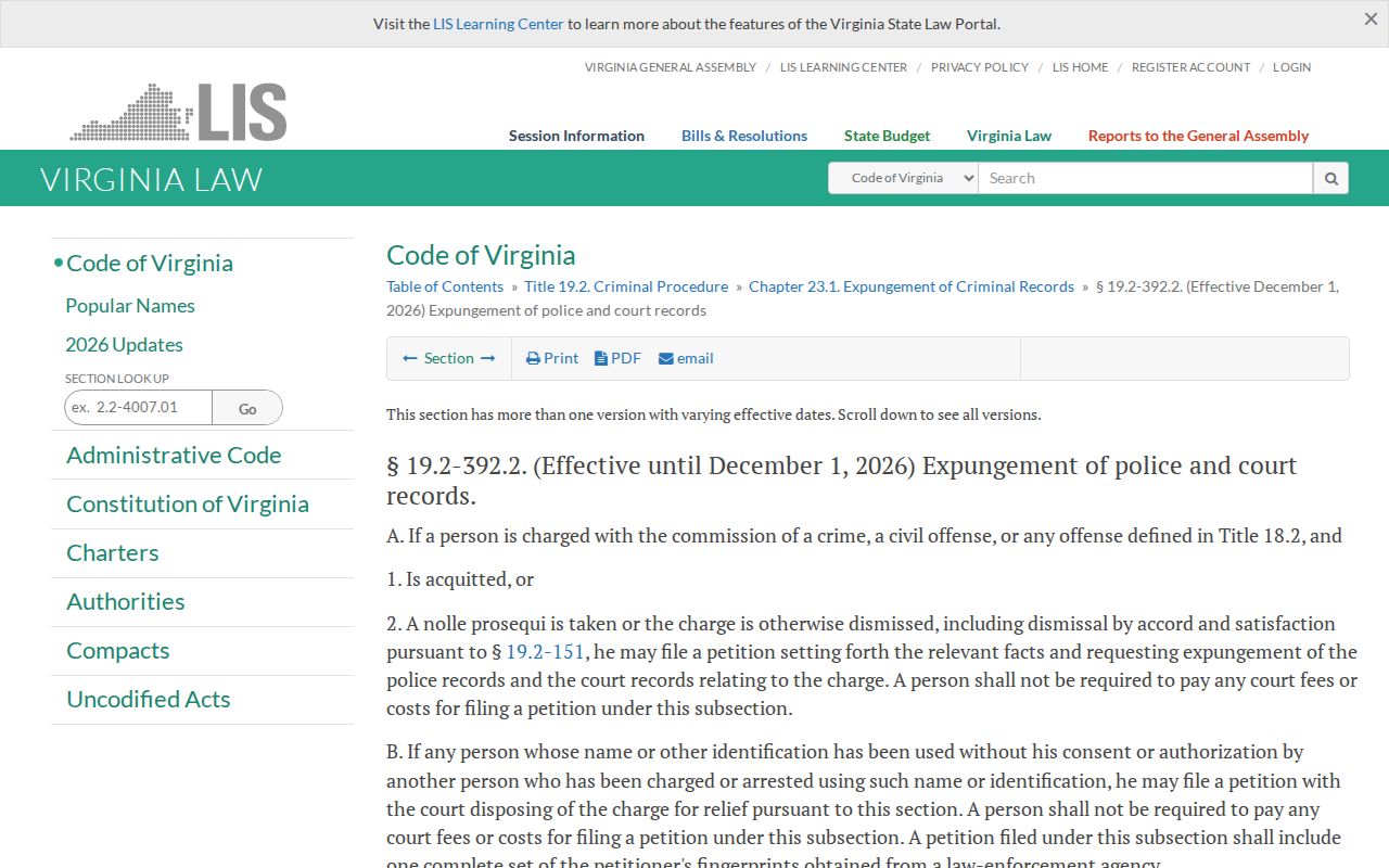 Buckingham County criminal court case expungement statute information
